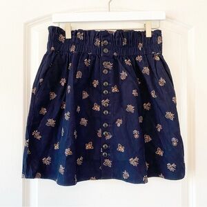 MADEWELL Navy Floral Corduroy Elastic Waist Mini Skirt NWT